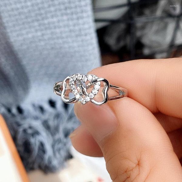 Cluster Ringe Schöne Weibliche Silber Farbe 8 Geformte Unendlichkeit Zirkon Herz Hochzeit Für Frauen Schmuck Anillos Mujer