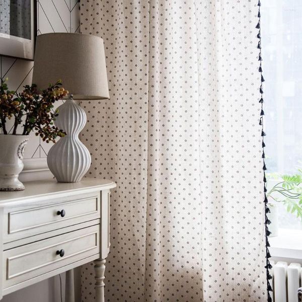 Cortina marroma marrom com borlas de decoração de algodão para as cegas de sala de estar semi -blecaute da porta do janelas francesas