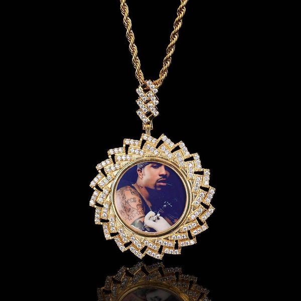 Bling хип-хоп 18-каратного настоящего золота с покрытием на заказ Корона фото кулон ожерелье крутые мужские подарки