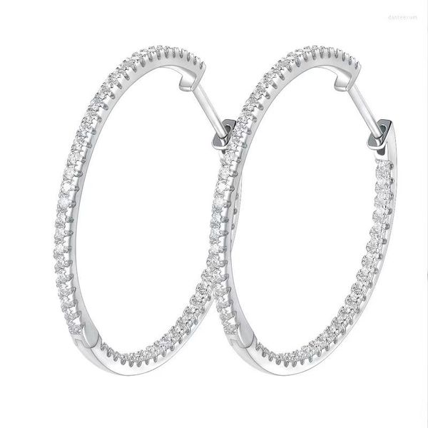 Brincos de argola 0,86 ct Moissanita gelada Huggie para mulheres Prata 925 30 mm Círculo Diamante Ins 2023 Joia presente