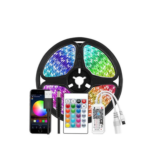 Tiras de LED de mudança de cor Iluminação de 16,4 pés SMD 5050 RGB Lightstrip com Sincronizador Bluetooth à música Aplicar para o quarto da TV Party Home Uurastar