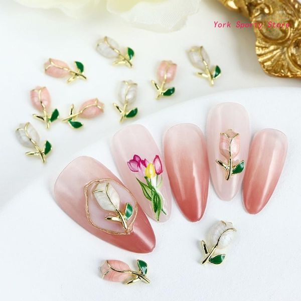 Nail Art Dekorationen Tulpe Charms 3D Schmuck Blumen Charm für DIY Maniküre Dekor Metallnieten Aufkleber