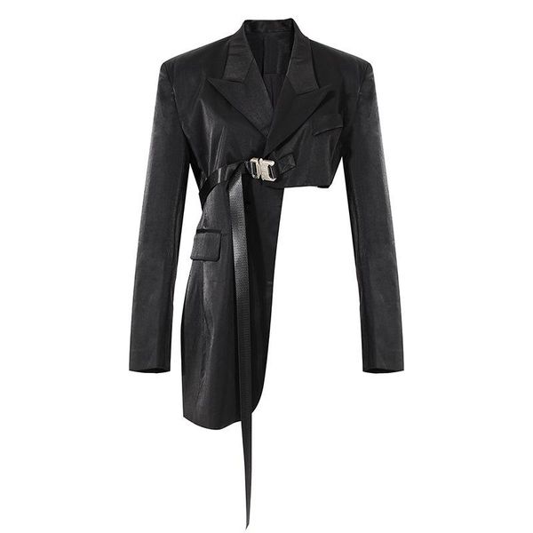 Damenanzüge, Blazer, schmale schwarze Anzugjacke, abgeschnittener, asymmetrischer Schultergürtel, modischer Mantel, breitschultrige Streetwear für Damen