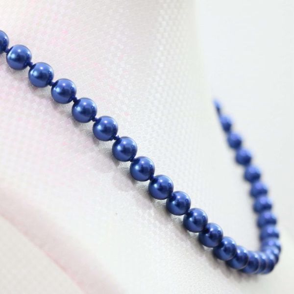 Correntes lindas 9-10mm redondo-azul natural colar de pérolas do Tahitian 18 