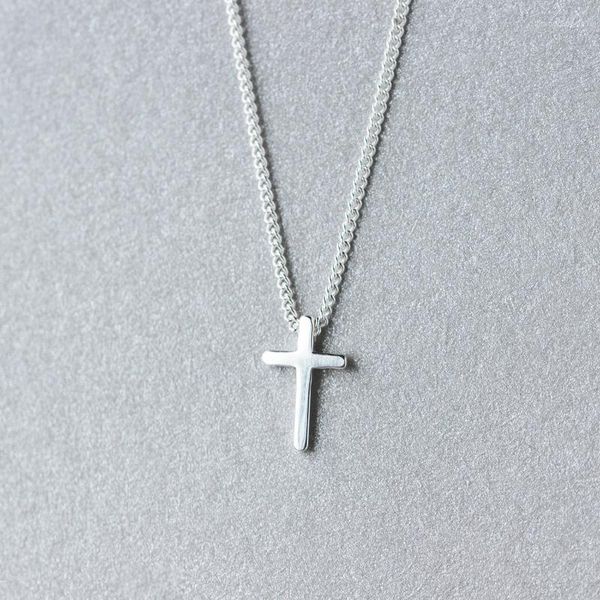 Catene (pendenti a croce molto piccoli da 9 mm 7 mm) Collana religiosa autentica con gioielli in argento sterling 925 autentico X1255
