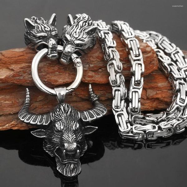 Pendentif Colliers Loup Tête De Taureau Collier Hommes Bijoux Norse Viking Chaîne En Acier Inoxydable