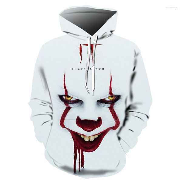 Felpe con cappuccio da uomo Film horror Capitolo 2 Felpa con cappuccio stampata in 3D Felpa per uomo e donna Moda Casual Divertimento Pullover IT Pagliaccio Stampa modello