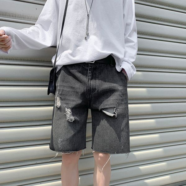 Männer Shorts Sommer Jeans Herren Mode Ripped Loch Denim Kurze Jean Männliche Halbe Länge Streetwear Casual Hosen Schwarz Blau 230313