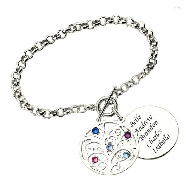 Braccialetti con ciondoli Nome in costume per le donne Albero genealogico della vita Bracciale con lettera Pietre portafortuna Argento 925 Gioielli Regalo Mamma