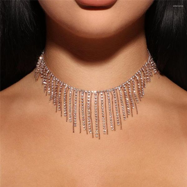 Choker Luxus Funkelnde Strass Lange Quaste Ball Halskette Für Frauen Hochzeit Abendessen Kristall Schlüsselbein Kette Edlen Schmuck Zubehör