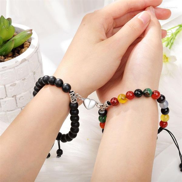 Strang Herz Magnet Paar Armbänder Für Frauen Männer Mode Tigerauge Vulkanstein Armband Liebhaber Romantische Schmuck Urlaub Geschenk