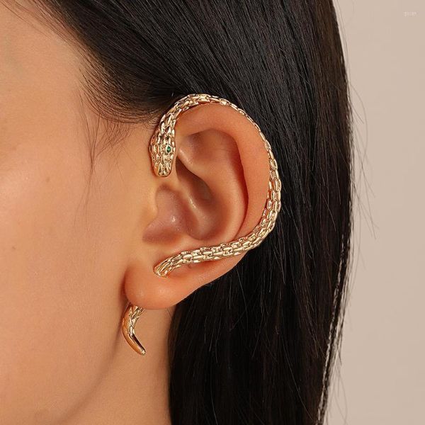 Orecchini a cerchio 2023 placcato oro a forma di serpente con zircone clip vintage punk geometrico orecchino animale per le donne gioielli di tendenza del partito