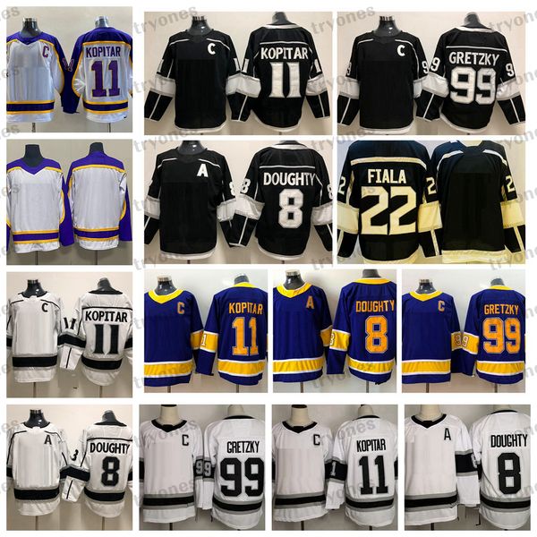 Mens 2022 Jerseys de hóquei retrô reverso Purple Mens 11 Anze Kopitar 8 Drew Doughty 99 Wayne Gretzky 22 Kevin Fiala Black Stitched Shirts Classic S-xxxl