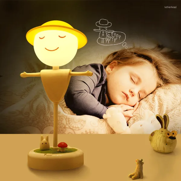 Luci notturne Lampada da comodino ricaricabile USB stile spaventapasseri a LED Lampada da comodino per bambini Decorazione tubo flessibile Regalo per bambini