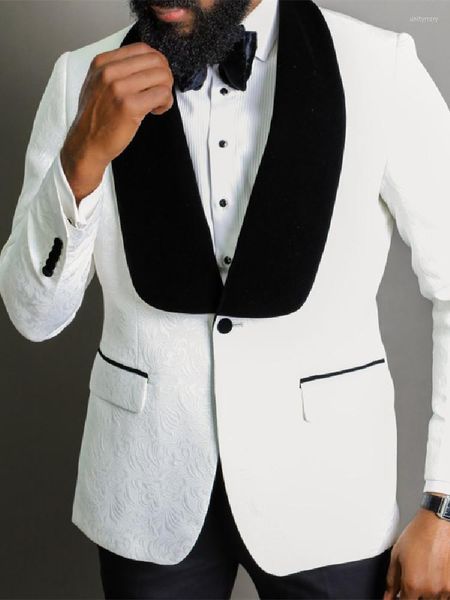 Ternos masculinos brancos jacquard homens terno 2 peças um botão sob medida Blazer Blazer calça preta Funcionário de seio único Work Use Causal personalizado