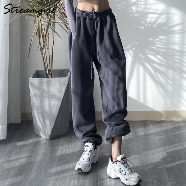 Calças femininas Capris Cinza Sweatpants Summer Spring Streetwear Alta Cídhare Joggers Sports Loose 230313