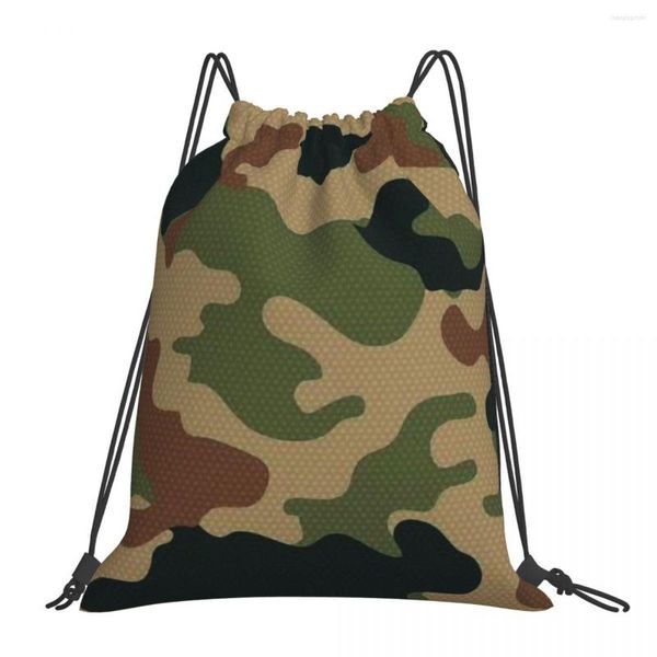 Borse per la spesa Camouflage Army Green Print Coulisse Uomo Donna Zaino portaoggetti Borsa da viaggio per adolescenti Tasca multifunzione