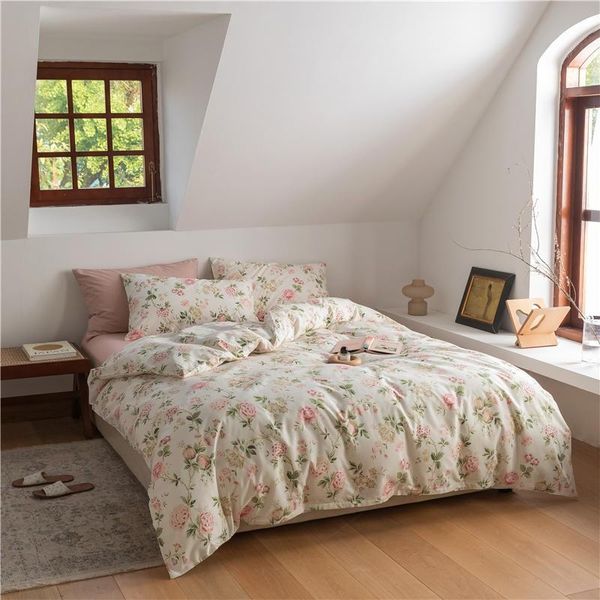 Set di biancheria da letto Copripiumino floreale rosa Fresh Garden Twin Set morbido e confortevole in cotone reversibile colorato 1 lenzuolo 2 federe