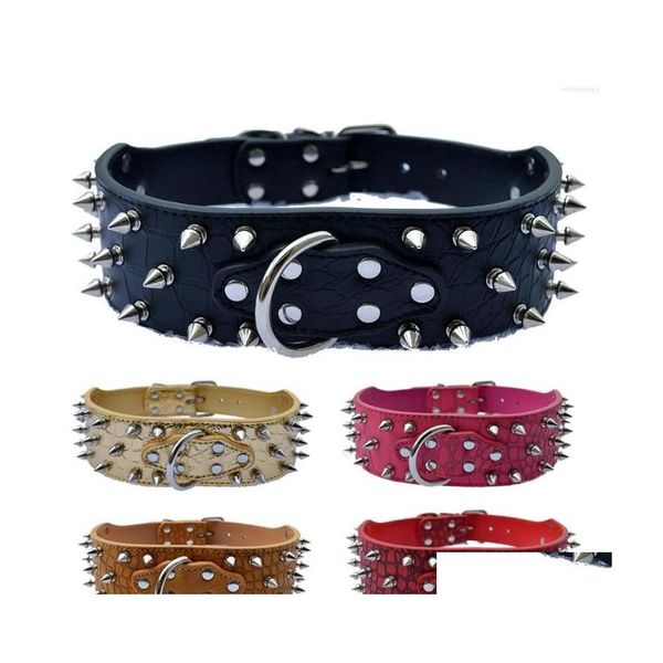 Colarinho de cachorro colares de colarinho grande de pet 2 polegadas de largura Croc Spiked for pitbls cães tamanho m l xl xxl big produtos entrega gota de gota ho dhmdn