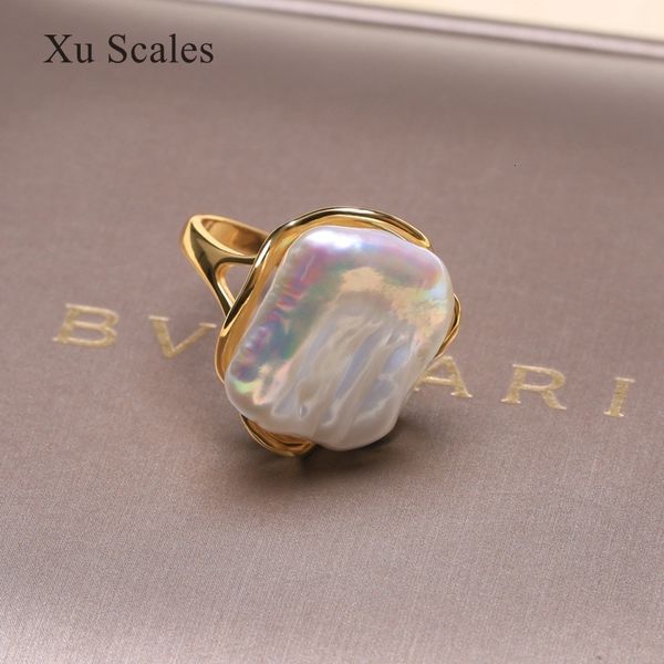 Anéis de casamento de água doce natural 1420 mm Square Barroce Pearl Ring vintage 14K Gold Gold Please de jóias clássicas e clássicas de jóias do tamanho ajustável 230313