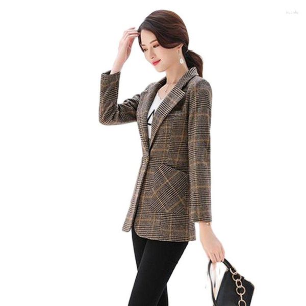 Abiti da donna Abito scozzese Cappotto da donna Primavera Autunno 2023 Moda Coreana Blazer a maniche lunghe Giacca da donna Casual Office Ladies Blazer Top E24