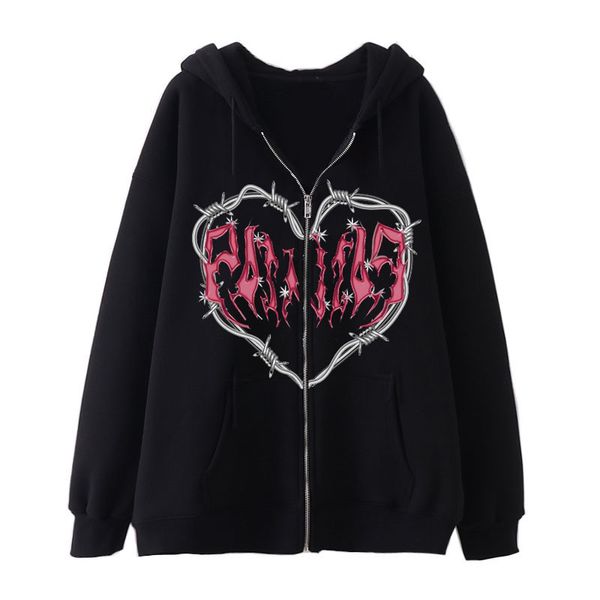 Felpa con cappuccio da donna Punk Punk Retro High Street Zip Hoodie Hip Hop Street Trend Where Wire Graphic Stampa con cappuccio con cappuccio Gothic Aesthetic Cardigan 230311