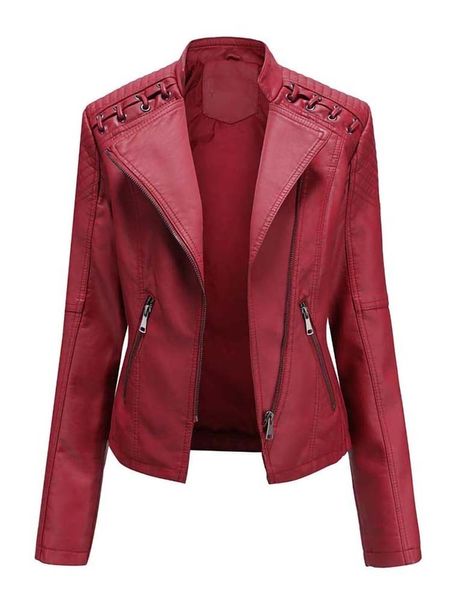 Chaquetas de mujer Otoño Invierno Pu Chaquetas de cuero de imitación Mujeres de manga larga con cremallera Slim Motor Biker Abrigo de cuero Mujer Outwear Tops 230311