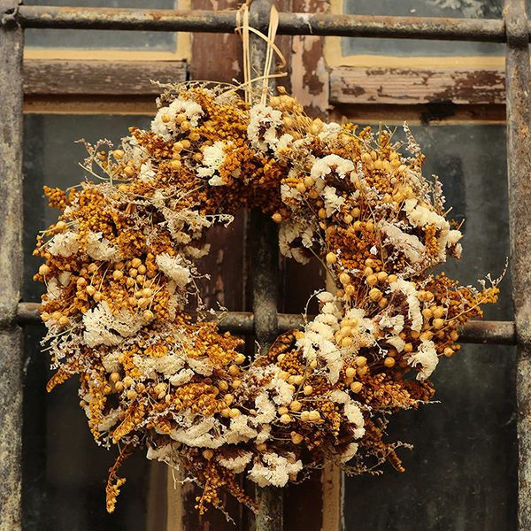 Декоративные цветы венки натуральные высушенные цветы гирлянда белые цветы Дверь рождественская елка венок из дверной стены Свадьба Свадьба DIY BOHO HOME DECO 230313
