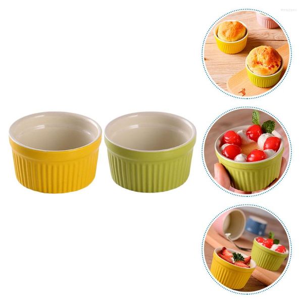 Ciotole Ciotole Tazze da forno Forno in ceramica Budino Stampini Safe Brulée Creme Ramekin Piatti Immersione Piatto per cupcake Torta rotonda Dessert