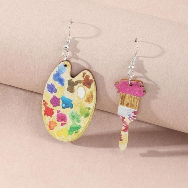 Brincos de Moda Moda Creative Draw Color Palette Drop For Women Funny Wood Mini Paint Gouache Plate Brincha Hook Jewelry Gift Gift