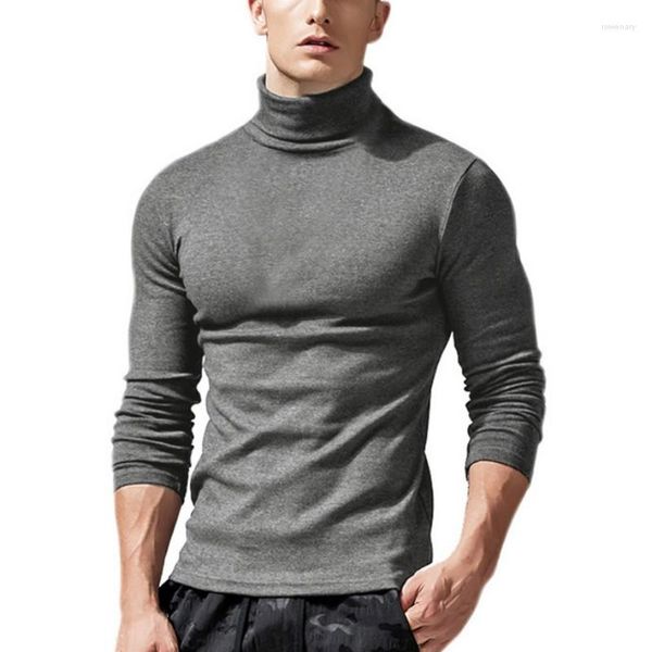 Magliette da uomo Colletto stretto da uomo T-shirt a maniche lunghe Abbigliamento europeo o americano Camicia tinta unita Autunno e inverno