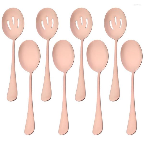 Set di stoviglie 8 pezzi Set di cucchiai da servizio rosa Specchio per insalata per zuppa di colino in acciaio inossidabile per tavolo da cucina pubblica per uso domestico