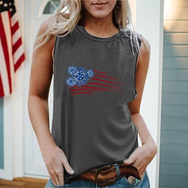 Tanques femininos 2023 colete Top Mulheres verão American Flag tank Tops casual o pescoço confortável sem mangas t camisetas haut femme