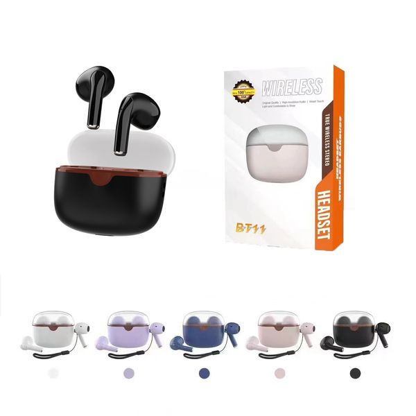 BT11 TWS Auricolari wireless Traslucido Jelly Bin Cuffie Bluetooth 5.3 Cuffie sportive Auricolari semi-in-ear per iOS Android con scatola al dettaglio