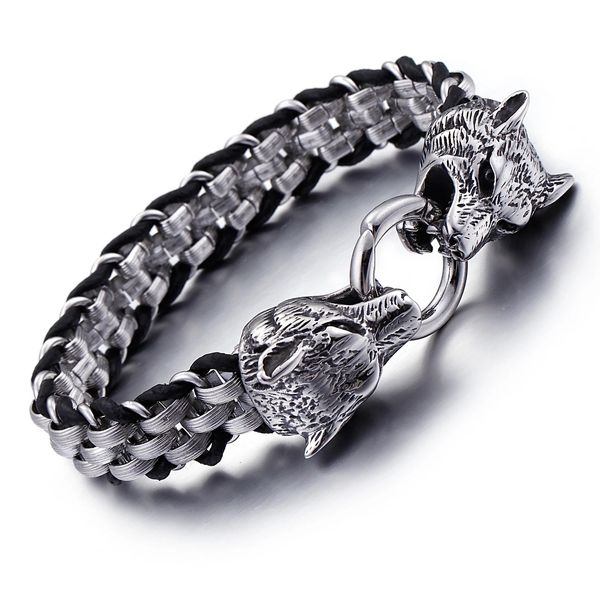 12mm punk masculino animal viking lobo link link china pulseiras de aço inoxidável lobo duplo crânio leão cabeças de cobra charme wrap bike biker pulseira jóias de pulseira