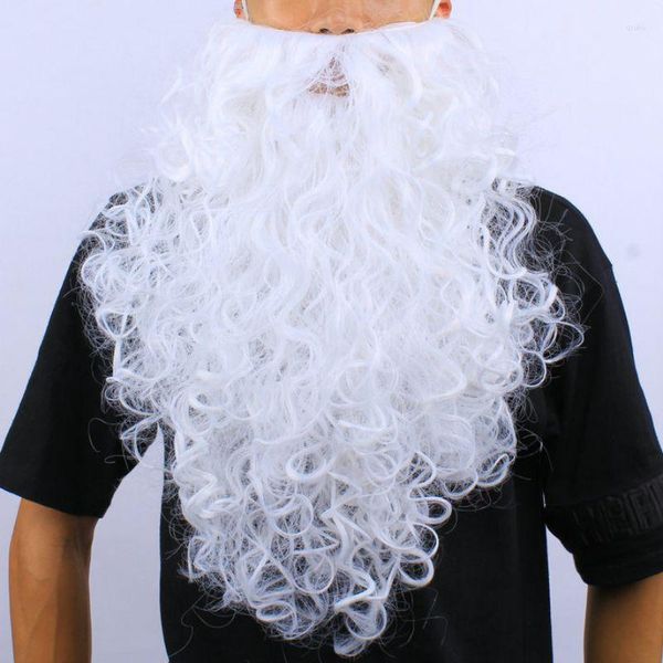 Noel Süslemeleri Noel Baba Cosplay Beyaz Kıvırcık Bıyık Şapkası Sakal ve Wig Tatil Partisi Noel Kostüm Seti