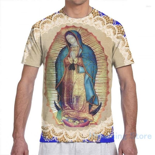 Camisetas masculinas Nossa Senhora de Guadalupe Virgen Maria Flowers Sepia 118 Men T-shirt Mulheres por toda