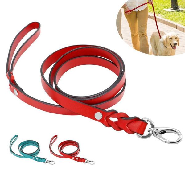 Collari per cani Guinzaglio intrecciato in pelle Cucciolo di animale domestico Guinzaglio da addestramento per passeggiate Animali domestici Guinzagli per cani Cintura per corde di trazione di piccole e medie dimensioni 130 cm