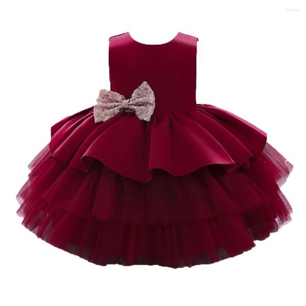 Vestidos de menina vestido de noiva bebê sem mangas nascidas garotas de natal vestido dourado arco de 1 ano aniversário infantil infantil pano de batismo 6m-5t