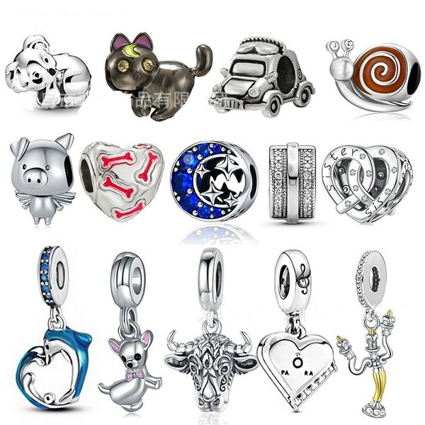 FIT PANDORA CHARM BRACELETE DE ELEPHANTE DOLPHIN PIG PRINCESS PRINCESSO DUPLO CORAÇÃO DUPLO CARROS PRIMEIROS EUROPEDORES CANTAS DE MODIÇÕES DIY DIY SINGE PARA MULHER