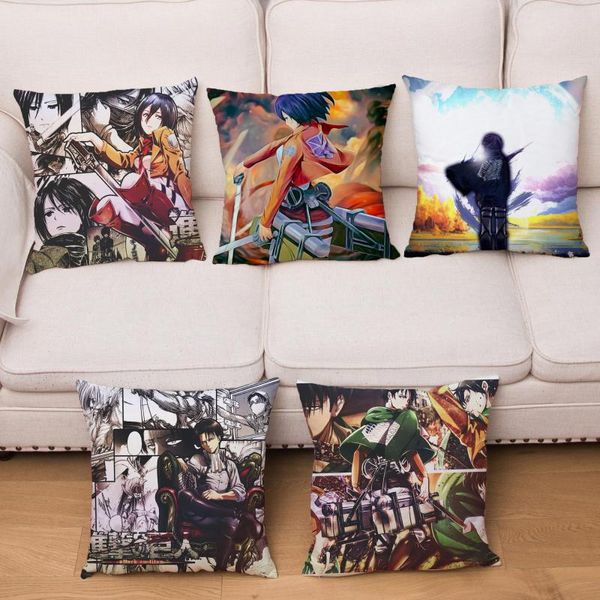 Travesseiro Japan Anime Ataque na tampa da tampa de titã Princho macio poliéster garoto presente de travesseiro quadrado sofá casas de decoração de casa Casas de decoração