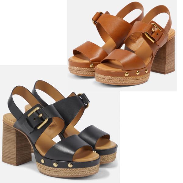 Sommer Damen Clogs Sandalen Kalbsleder Gold Nägel Clogs Sohlen Dicke Sohlen Dicke Absätze Elegante Damen High Heels zeigen Damen Charme EU35-42