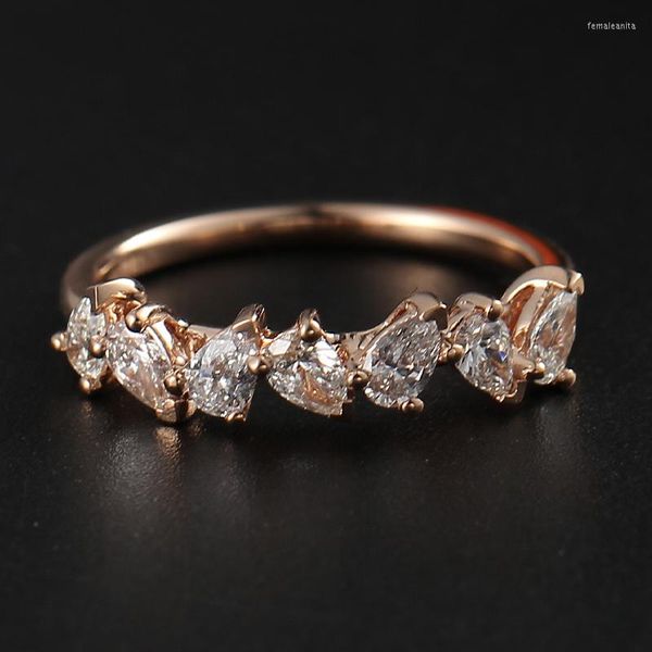 Cluster-Ringe 14K Solid Au585 Rose Gold Ring halbe Ewigkeit Hochzeitstag Verlobungsfeier Moissanit Elegant Trendy für Frauen