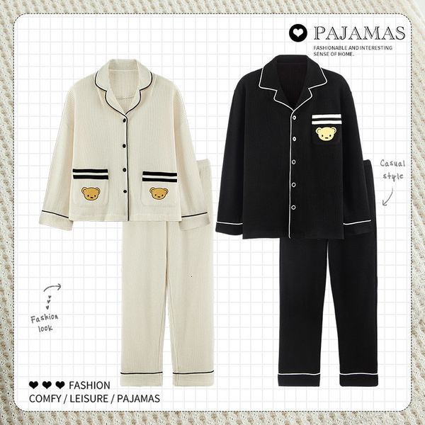 Pijãs de algodão para dormir feminino Men Manga Longa Tremes de Manga Longa Para Casais Conjunto de Roupa de Sonons de Inverno Mulheres Plaid Cuteia Coreana Pamas de Pijamas Casa 230314