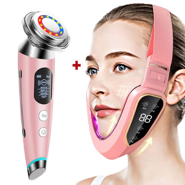 Massaggiatore viso EMS V Face Shaper Lifting Massager Riduttore doppio mento LED Mesoterapia Radiofrequenza Rafforzamento della pelle Rimozione delle rughe 230313