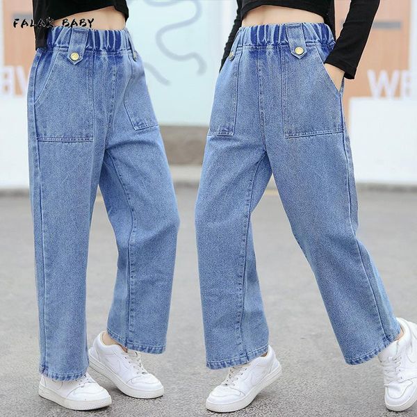 Jeans per ragazze 2023 pantaloni per bambini casual solidi tutto-fiammifero per pantaloni per bambini moda gamba dritta vestiti per adolescenti 14 anni