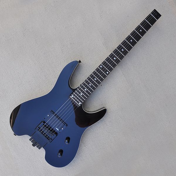 Factory Black Headless Electric Guitar con hardware nero Rosewood Tistboard H Pickup Basswood Body può essere personalizzato