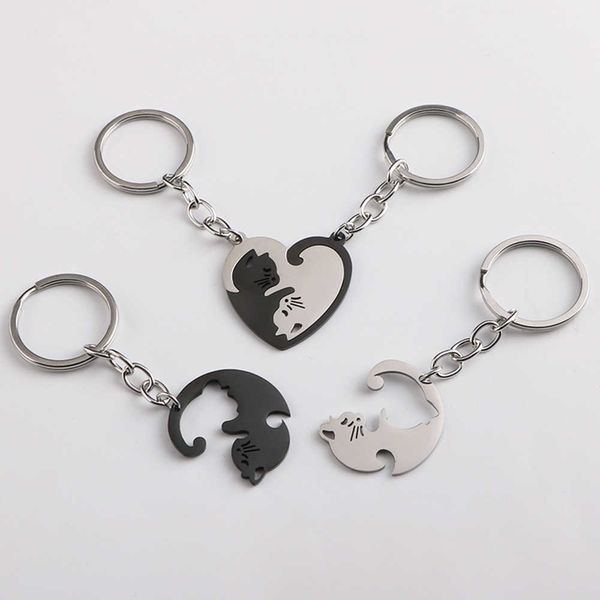 КЛАЧЕСНЫЕ 2pcs головоломка кошачья кошачья пара R Animal Matng Keyring Pendants Подарок на День святого Валентина.