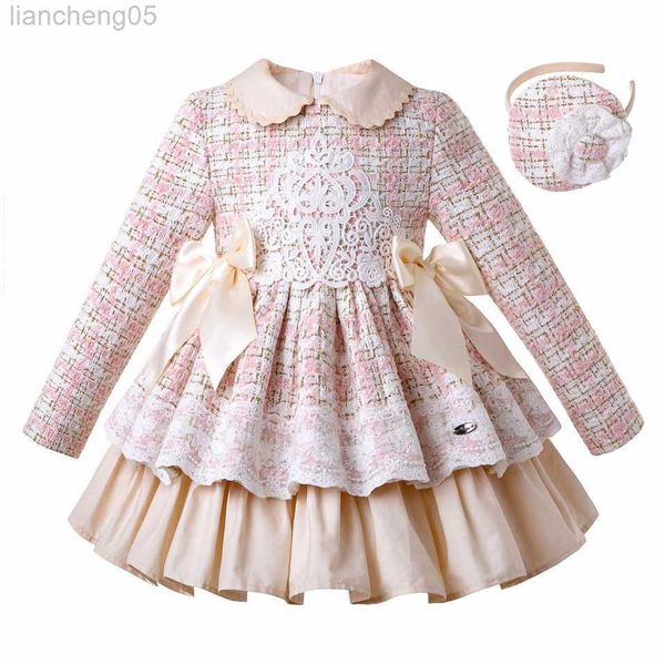 Abiti per ragazze New Kid Winter Pink Ploid Plaid Eleganti abiti natalizi per bambini piccoli abiti da sposa da sposa da damigella d'onore W0314