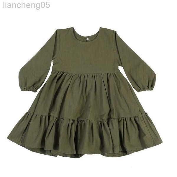 Mädchenkleider Einfaches Mädchenkleid aus 100 % Baumwolle, einfarbig, volle Ärmel, Kinderkleid, Rüschen, Kinderkleider für Mädchen, modische Mädchenkleidung, W0314